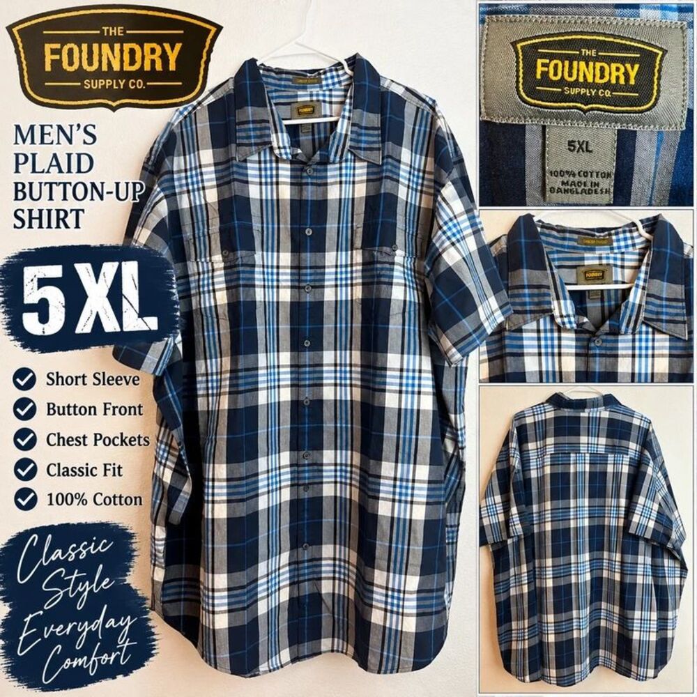 Foundry Supply Co. Men’s Plaid Short Sleeve Button-Up Shirt Size 5XL Like New